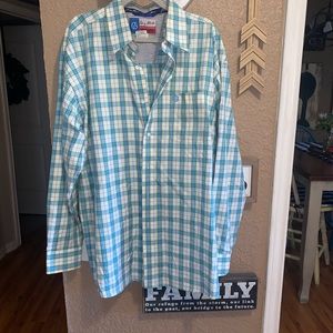 Men’s Wrangler George Strait Aqua Plaid Shirt Size XXL EUC